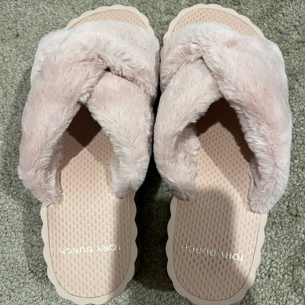 Tory Burch Pink Fur Wedge slides
